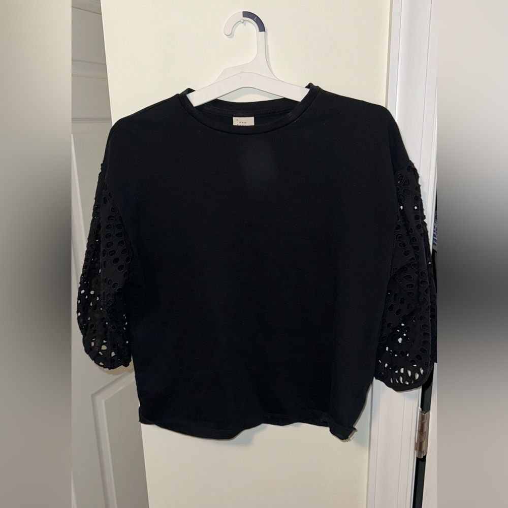 Elegant Black Eyelet Sleeve Top